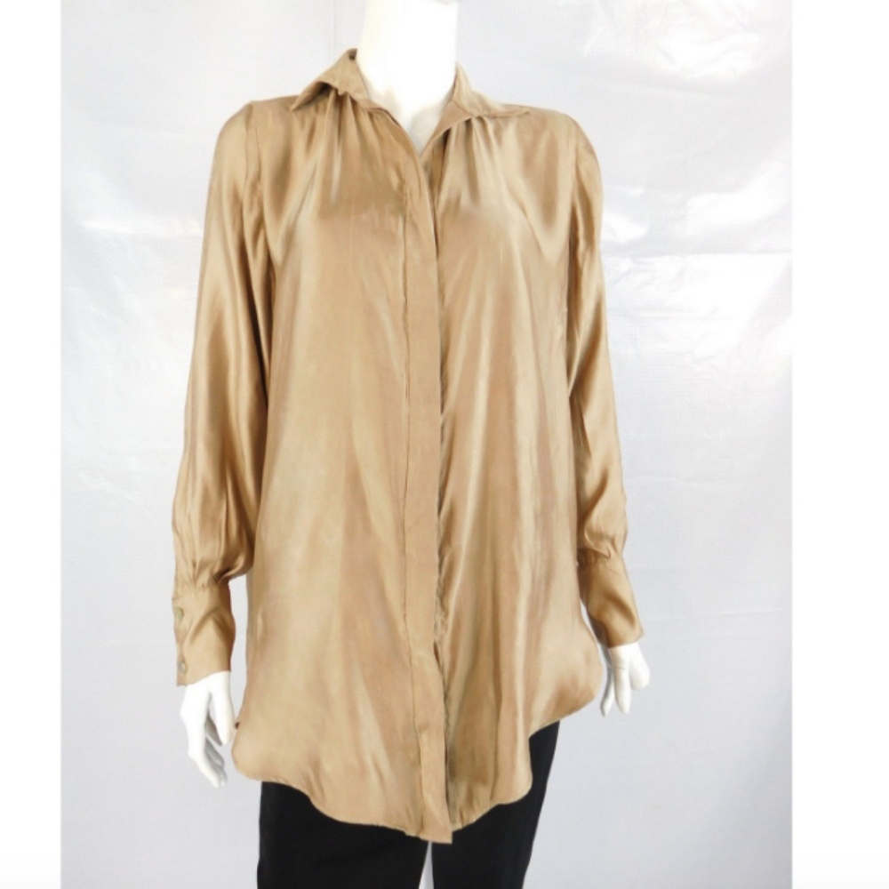 Matthildur Brown Silk Oversized Tunic Long Sleeve